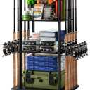 Ghosthorn Fishing Rod Holders for Garage Fishing Pole Rack Hold up to 10 Rods Fishing Pole Holders Wooden Organizer Fishing Rod Rack Car Fishing Gear Storage Equipment (Black, 4 Tier)