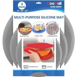 KooMall 12 10 8 Inch Multi-use Microwave Mat, Trivet, Pot Holders, Drying, Baking, Place Mat, Utensils Rest, Silicone Cover Pad for Hot Pot Pans Bowls Plates Dishes Kitchen Counter,Heat Resistant,Gray