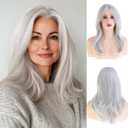 Long Wavy Grey Wigs for Women Synthetic Natural Cosplay Replacement Hair Wig