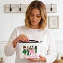 Pink and Green Makeup Bag for Women,Cosmetic Bag with Inspirational Verse,Canvas Travel Toiletry Pouch for Ladies, Stylish Gift for Birthday Christmas