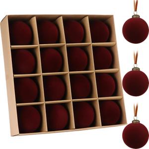 Sea Team 25-Pack Flocked Velvet Christmas Tree Ball Ornaments Set, Hanging Velour Baubles, Shatterproof Plastic Decorations for Xmas Tree, Wreath, Garland, 60mm/2.36 Inches