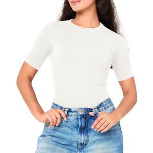 BAMBOO COOL Women's Seamless Tight T-Shirts Slim Fit Basic Ribbed Tees Short Sleeve Crew Neck Top (White, M)