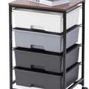Utility Cart with 4 Drawers,Rolling Storage Cart with Drawers,Storage Rolling Drawer Cart with Wooden Tabletop for Bedroom,Kid's Room,Dorm,Classroom,Office,Light Grey