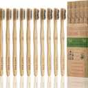 10 Count Bamboo Toothbrush (Soft+Medium) Charcoal Toothbrushes, Natural Wood Toothbrush, Reusable Travel Toothbrushes