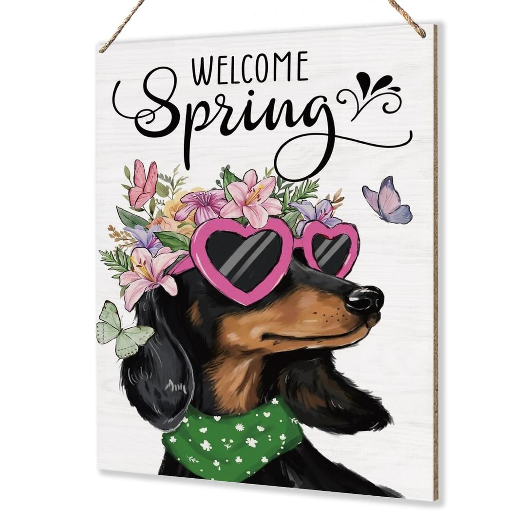 Welcome Spring Dachshund Decor Spring Decorations for Home Office Bathroom Tray Decor Spring Front Door Wall Home Decor 8 X 10 Inch