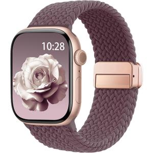 Braided Stretchy Band Compatible with Apple Watch Bands 38mm 40mm 41mm 42mm 44mm 45mm 46mm 49mm Women Men, Soft Nylon Solo Loop Magnetic Sport Strap for iWatch Series 11 10 9 8 7 6 5 4 3 2 1 SE Ultra (Violet Smoke)