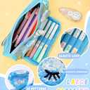 Cute Pencil Case, 3D Pencil Pouch for Girls Kids, Sparkly Pencil Bag with Sequins for Students, Glitter Bling School Supplies Stationary Pen Holder, Blue