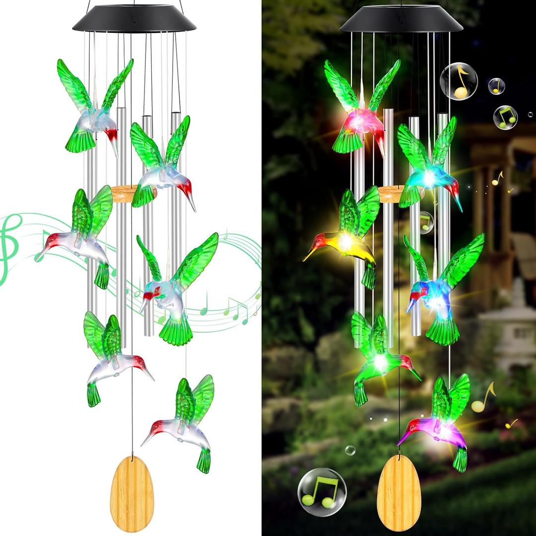 Mothers Day Wind Chimes Gifts for Mom Birthday Gifts for Women Mothers Day Gift for Grandma Wife Sister Gift Hummingbird Wind Chimes Solar Lights for Outside Garden Outdoor House Patio Dcor