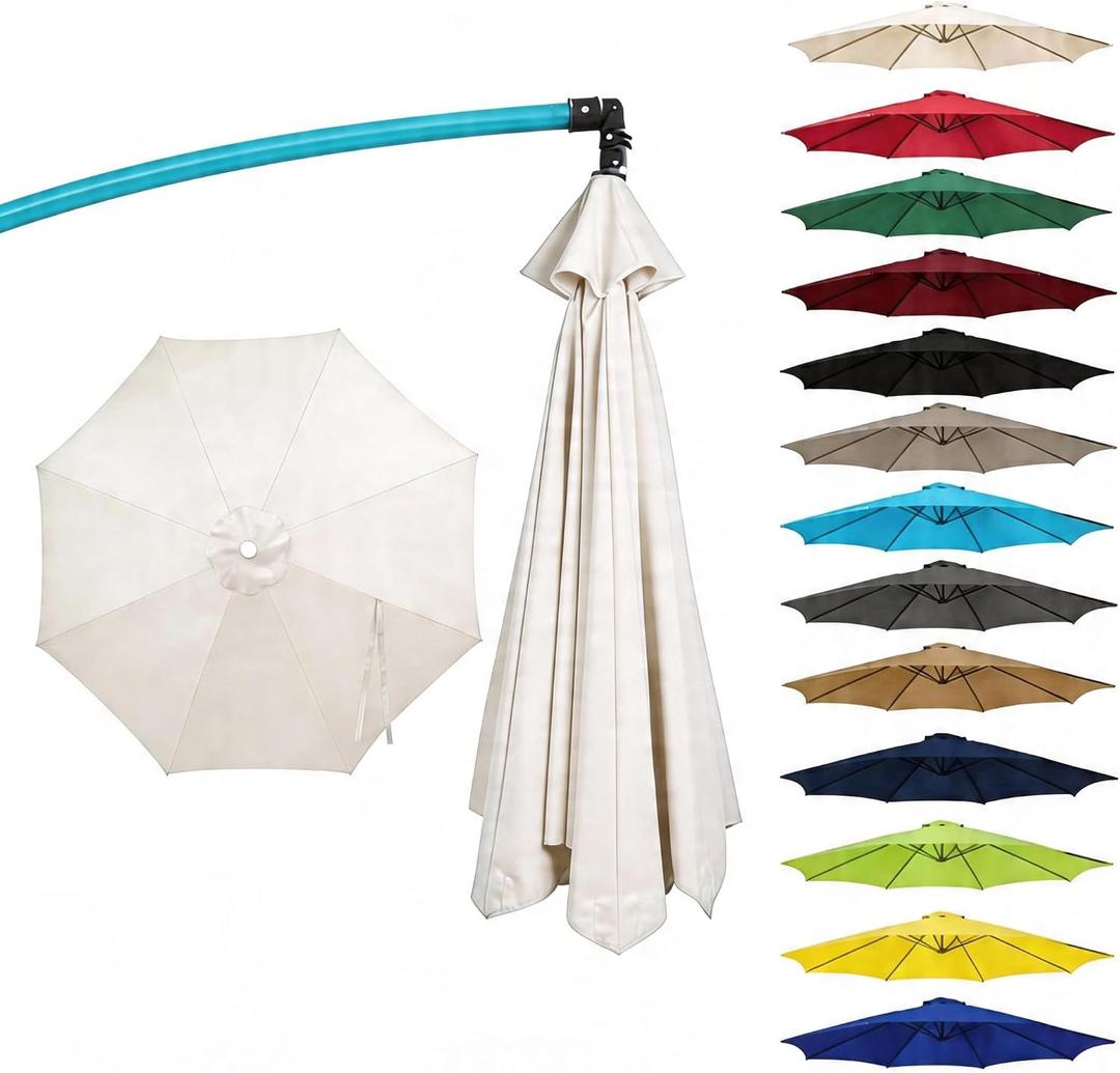 11FT Cantilever Patio Umbrella Replacement Canopy, 8 Ribs 64"-66", Upgraded 600D 220GSM Heavy-Duty Fabric, Waterproof & UV Resistant (Canopy Only)