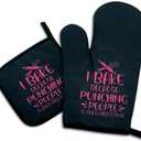 I Bake Because Punching People is Frowned Upon,Funny Oven Mitts and Pot Holders,Silicone Non-Slip Oven Mitts,Bake Lover Gift,Chef Gift,Housewarming Gift Ideas