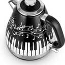 Electric Kettle with Piano & Musical Notes Design, 1.7L Stainless Steel Interior, 1200W Fast Water Boiler for Tea & Coffee, Cordless with Auto Shut-Off, Unique Musician Gift & Kitchen Decor
