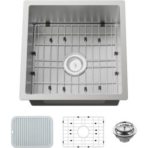 Small Kitchen Sink,18x18 In Bar Sink Stainless Steel Undermount Small Kitchen Sink Ideal Choice For Small Space Nice As Undermount Prep Sink,RV Kitchen Sink With Bottom Grid,Silicon Mat And Drain Set