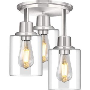 ROTTOGOON Semi Flush Mount Ceiling Light, 3 Light Close to Ceiling Light Fixtures, Brushed Nickel Finish Kitchen Light Fixtures with Clear Glass Shades, Modern Hallway Light Fixtures Ceiling Mount