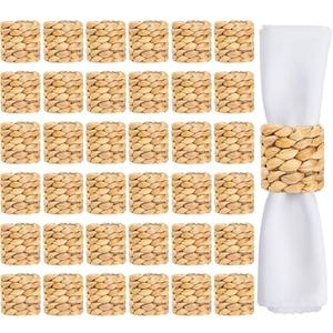 Hsei 48 Pcs Farmhouse Boho Napkin Rings Table Decor Handmade Fall Napkin Rings Rustic Woven Holders by Natural Water Hyacinth for Thanksgiving, Christmas Wedding Holiday Gatherings Table Dinnerware