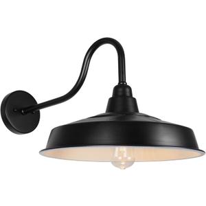 Solar Barn Light Outdoor, 16 Inch Dome Wall Light Solar Powered, Farmhouse Exterior Wall Sconce, Industrial Outside Lighting Fixture, Rustic Lantern for Garage, Barn, Shed, RZSR020W, 16"-1 Pack
