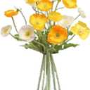 6pcs Artificial Poppy Silk Flowers With Stems - Faux Spring Blooms for Home Kitchen Table Centerpieces, Floral Arrangements, Wedding Bouquets and Mixed Decorations (Yellow-white)