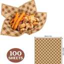 100 PCS Deli Paper Sheets, 12"x12" Wax Paper Sheets for Food, Checkered Sandwich Wrapping Grease Resistant, Food Basket Tray Liners Wrappers for Burger, BreadLunch, Party, Festival, Picnic, BBQ