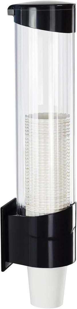 Samhe Medium Pull Type Cup Dispenser, Paste or Screw Plate Mountable Cups Holder, Fits 5oz - 7oz Cone or Flat Bottom Cups, 16 Tube Length, Mounting Water Dispenser Cooler or Wall (Medium, Black)