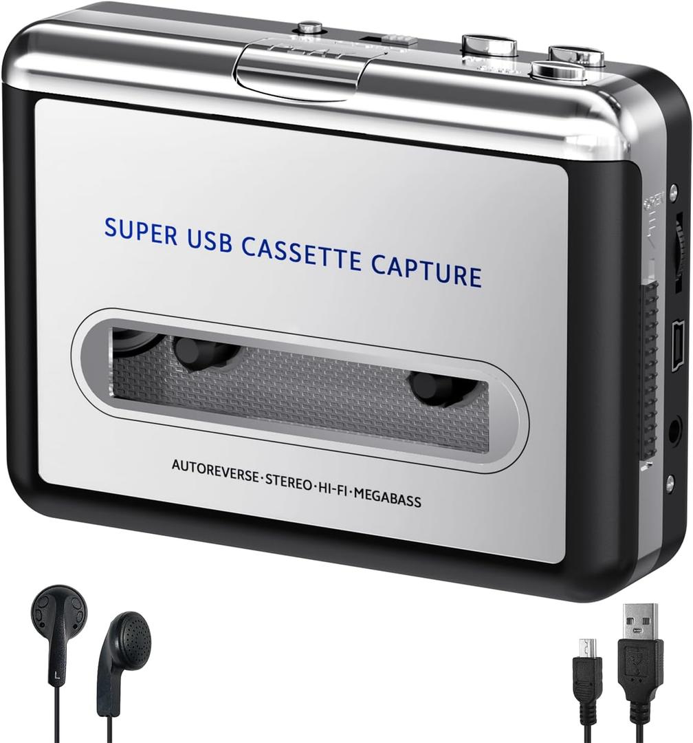 Personal Cassette Player, Convert Tape to MP3 Digital, Walkmaner Portable Tape Recorder with Auto-Reverse, Headphone Jack