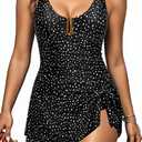 Women's One Piece Swimdress- Tummy Control Swimsuits with Skirt V Neck U Ring Bathing Suit Tie Knot Swimwear 2025 (Black, XXL)