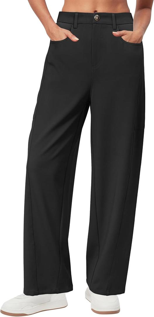 Arach&Cloz 2025 Women's Stretch Wrinkle Free Wide Leg Trousers Casual High Elastic Waisted Loose Palazzo Pants with Pockets (Black, L)