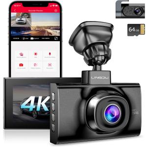 LD02 Lite 4K Dash Cam Front and Rear, Car Dash Camera 5G WiFi GPS, Free 64GB SD Card, Voice Control, WDR Night Vision, 24H Parking Mode, 3" IPS Screen, G-Sensor