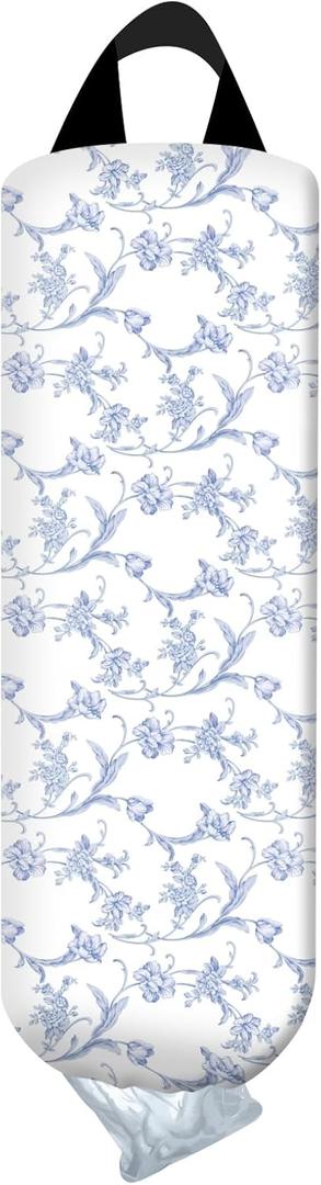 Plastic Bag Holder, Wall Mount Plastic Bag Organizer Dispenser, Reusable Grocery Bag Holder, Trash Bag Organizer for Home Kitchen Beautiful Blue Floral