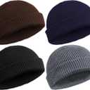 SATINIOR 4 Pieces Trawler Beanie Watch Hat Roll up Edge Skullcap Fisherman Beanie Unisex (One Size, Dark Gray, Coffee, Navy, Black)