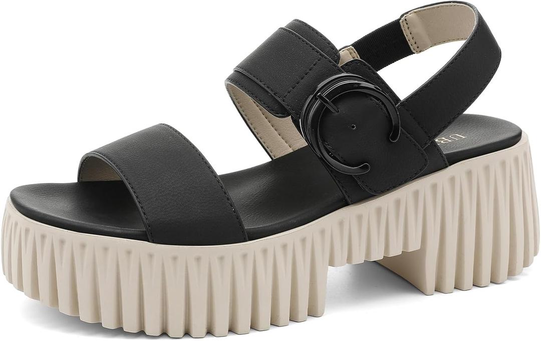 UBFEN Womens Platform Sandals Comfortable Arch Support for Summer Dressy Casual Lightweight Chunky Heel 2 Adjustable Straps,Size 9