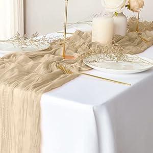 2 Pack Blush Cheesecloth Table Runners, 10Ft Baby Brown Gauze Table Runner Romantic Wedding Cheese Cloths Decor for Bridal Baby Shower Engagement Party Mother's Day Decorations