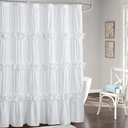 Peach Small Stall Ruffle Shower Curtain 36" W x 72" H, Vintage Handcrafted Bow Tie Bath Curtain for Master Bathroom, Ruched Microfiber Bathroom Curtain with 7 Buttonholes (LQ-10)