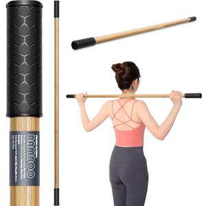 Bamboo Stretch Yoga Stick, 5ft/149 cm, Flexibility Stick for Physical Therapy, Premium Yoga Dowel with Super Sturdy Rubber Handle Ends, Exercise Bar for Posture Corrector