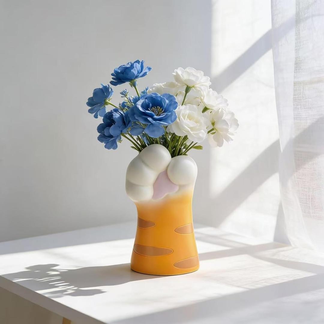 Cute Cat Paw Flowers Vase Dried Floral Resin Vase for Home, Office, Bookshelf & Space-Saving Organizer, Cat Lover Christmas Birthday Gifts (Not Including Flowers)