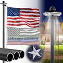 11 Gauge Heavy Duty Flag Pole with Solar Light, 25 FT 45K PSI & 95 HBW Hard Aerospace Aluminum Flagpole, Unbending 120MPH Wind Resistance, In-Ground Flagpole Kit for Outside House (Black)