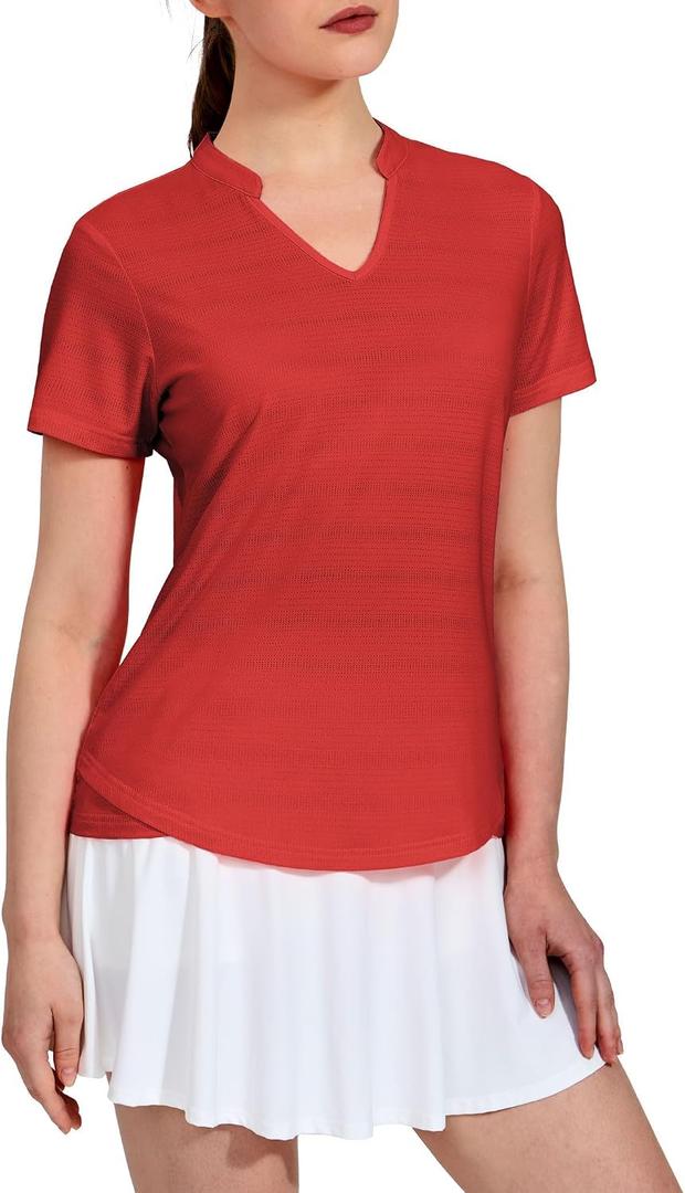 MIER Women's Golf Polo Shirts Collarless Short Sleeve Tennis Running T-Shirts V-Neck Cooling Summer Tee