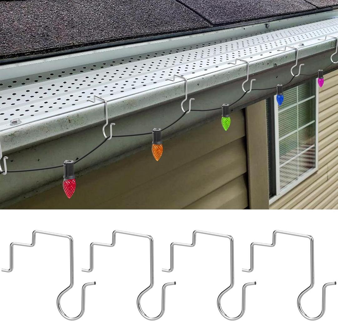 120 Pcs Christmas Gutter Light Hooks, Stainless Steel Christmas Gutter Clips, Outdoor Mesh Light Hanger Hook for Xmas Halloween Holiday Party Hanging Decoration