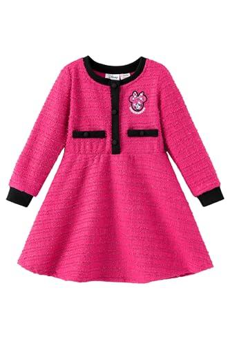 Disney Minnie Mouse Toddler Girls Sweater Dresses Long Sleeve Knit Button Front Casual Fall Winter A-Line Clothes Midi Birthday Christmas Theme Park Costume Character Print Kids Outfit Rose Red 3-4T