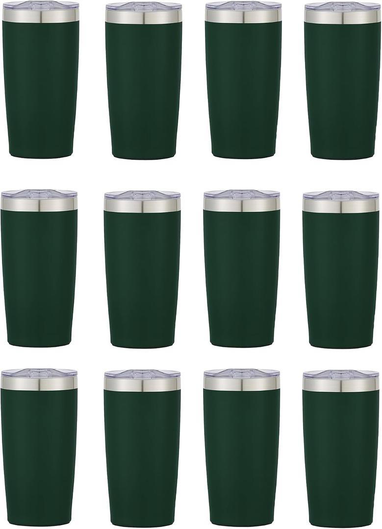 12 Ct of 20 Oz Two-Tone Himalayan Stainless Steel Tumblers with Lid – Dark Green – Customizable Insulated Cups for Water, Coffee, Hot & Iced Drinks – Great for DIY, Events, Work