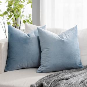 Light Blue Soft Velvet Throw Pillow Covers 24x24 inch Set of 2 for Sofa Couch Bed Living Room Decorative Luxury Solid Rectangle Cushion Covers Case with Zipper