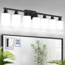 MOKATNG 7-Light Bathroom Light Fixtures, Vanity Light with Milky White Shades, Matte Black Bathroom Light Fixtures Over Mirror, Modern Bathroom Wall Lamp for Mirror Living Room Cabinet Bedroom