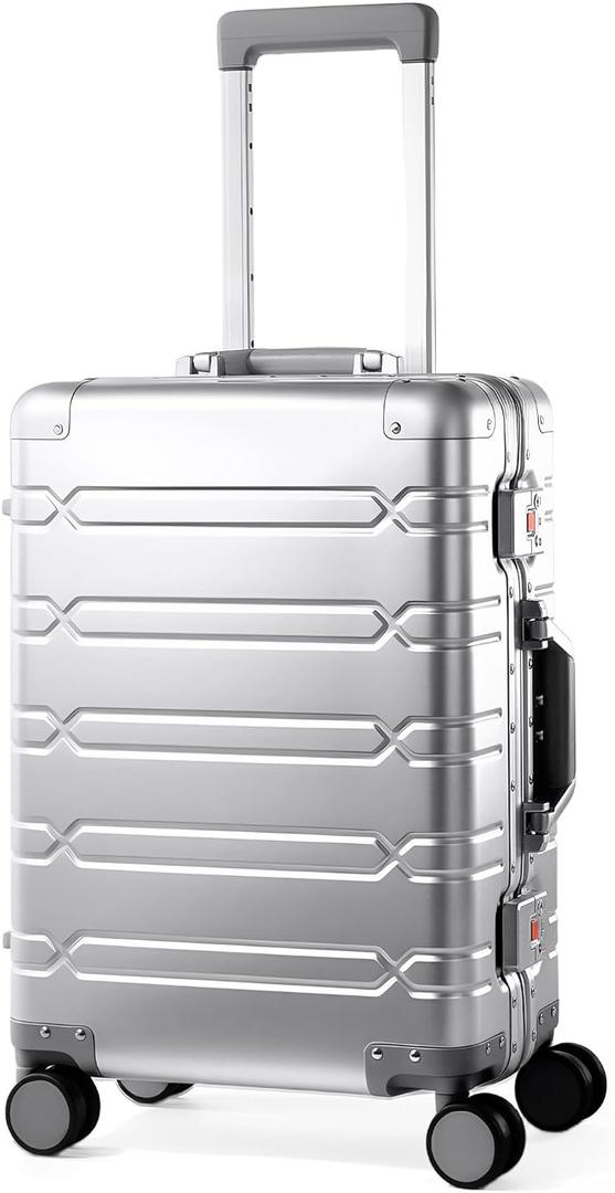 VentureVault All Aluminum Carry On Luggage 22x14x9 Airline ApprovedZipperless Luggage Premium Aluminum Suitcase Luggage, Hard Shell Carry On Luggage with Spinner Wheels (silver, 20inch)
