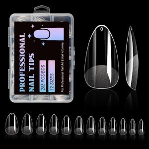 Short Almond Nail Tips, 288PC Gel Acrylic Nail Tips, Clear Nail Tips, Nail Supplies Suitable for Women or Girls to DIY Nails 12 Sizes For Your Choice!