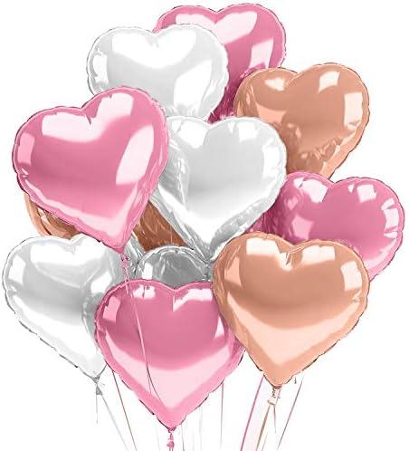 Pack Of 5, Pastel Heart Balloons 12 PACK Pink Valentines Day Heart Shaped Decorations Rose Gold Mylar Foil Balloon Set