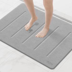 Yolife Stone Bath Mat Large, 32" x 20" Diatomaceous Earth Bath Mat for Bathroom, Super Absorbent Quick Drying Bathroom Stone Mat, Non-Slip Diatomite Shower Mat, Easy to Clean, Light Grey