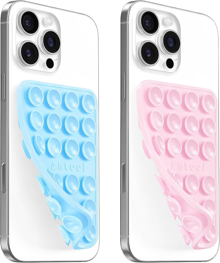 AZXYI Double-Sided Silicone Suction Phone Case Mount, Durable, Hands-Free Non Slip Accessories, Enhanced Suction Cup Power and Thickened Grip for Selfies and Videos,2.36"x3.66" (LBL&LPK)