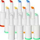 12 Pack Bar Pour Colorful Juice Pouring Bottle Containers 34 oz Plastic Juice Dispensers in 6 Colors for Bar Home Kitchen Party Supplies