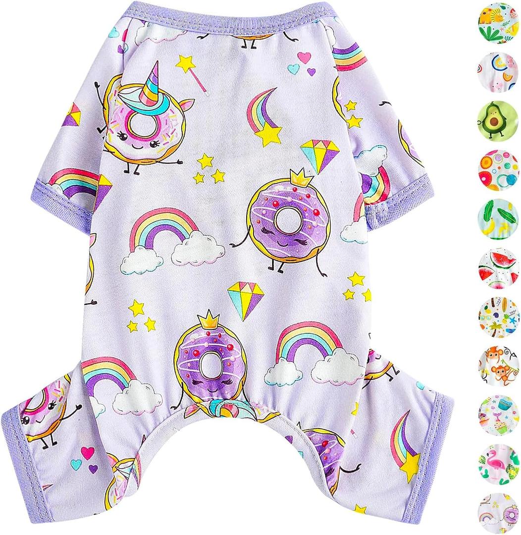 Dog Pajamas Pjs Summer Dog Clothes for Small Dogs Girl - Boy - Medium Size Dogs, Soft Stretchy Puppy Clothes Doggie Onesies Fall Pet Jammies Outfit (Donut Purple, Medium) (Medium(6-9lb ))