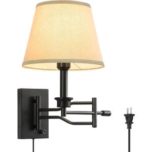 15" Black Swing Arm Wall Sconce Adjustable Wall Lamp, Plug in Wall Sconce with Dimmer Switch, Wall Mounted Reading Light Bedside Wall Lamp for Bedroom Living Room Hallway Staircase