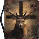 Leather Bible Cover for Men/Large Bible Case/Book Carrying Case with Pen Slot-Church Bag for Lady,Deer and Cross,Small