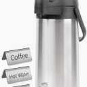 Cresimo 102oz Airpot Coffee Dispenser with Pump & Stainless Steel Table Tent Signs - 3L Airpots for Hot Beverages - Easy-to-Use Insulated Coffee Carafe with Pump & Beverage Labels